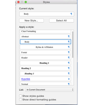 Style menu